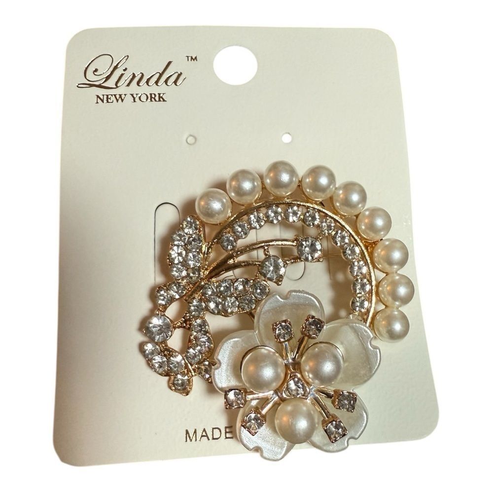 Pearl and Crystal Brooch